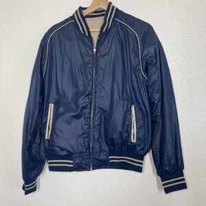 Vintage Expeditions Jacket Mens Medium Blue White Striped Bomber Windbreaker 90s